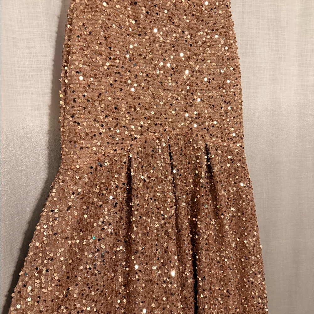 Elegant Rose Gold/Blush Sequin Off-Shoulder Dress - Picture 5 of 8